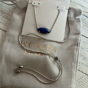 Vintage Kendra Scott Meghan Pendant Necklace in Silver and Blue Agate